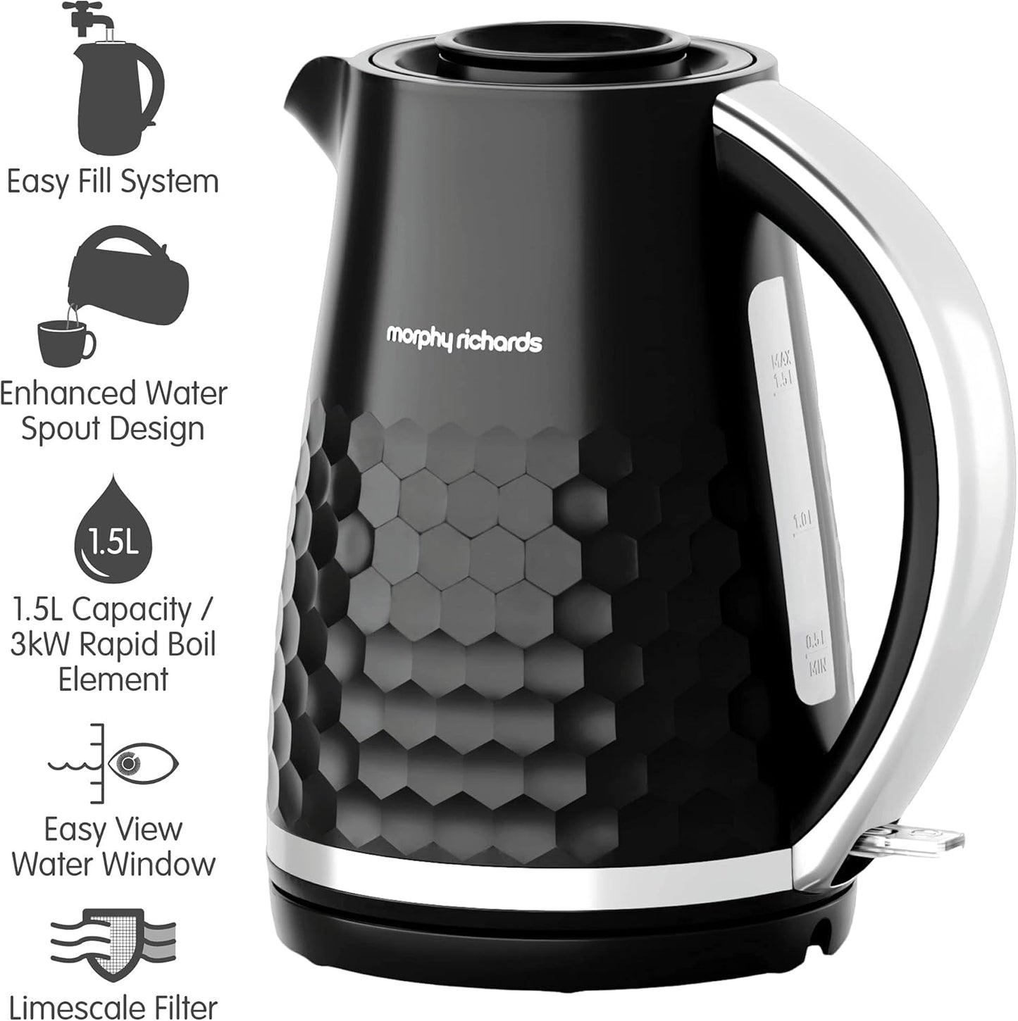 Morphy Richards Hive Kettle, 1.5L, Easy Fill System, Enhanced Waterspout - Refurbished Morphy Richards kettle