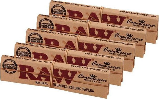 Raw Classic Connoisseur KingSize Slim Natural Unrefined Rolling Papers with Tips Saynama