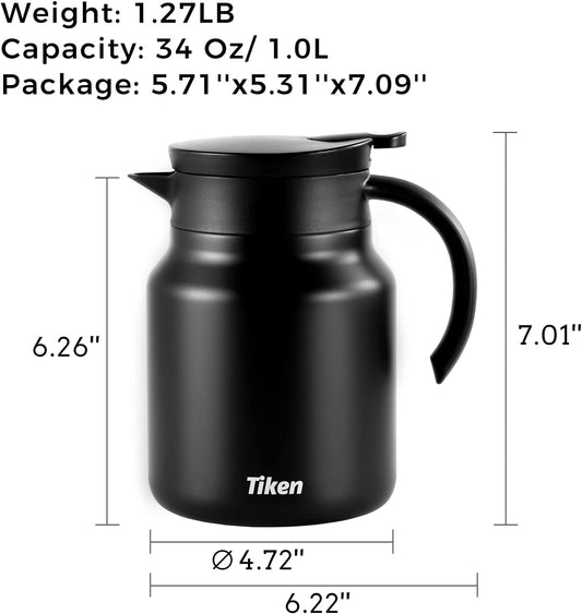 Tiken Thermal Coffee Carafe, Double Walled Insulated Vacuum Coffee Flask - Refurbished