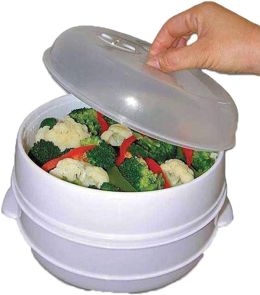 2 Tier Microwave Steamer to Cook & Steam Vegetables Fish Rice - Refurbished