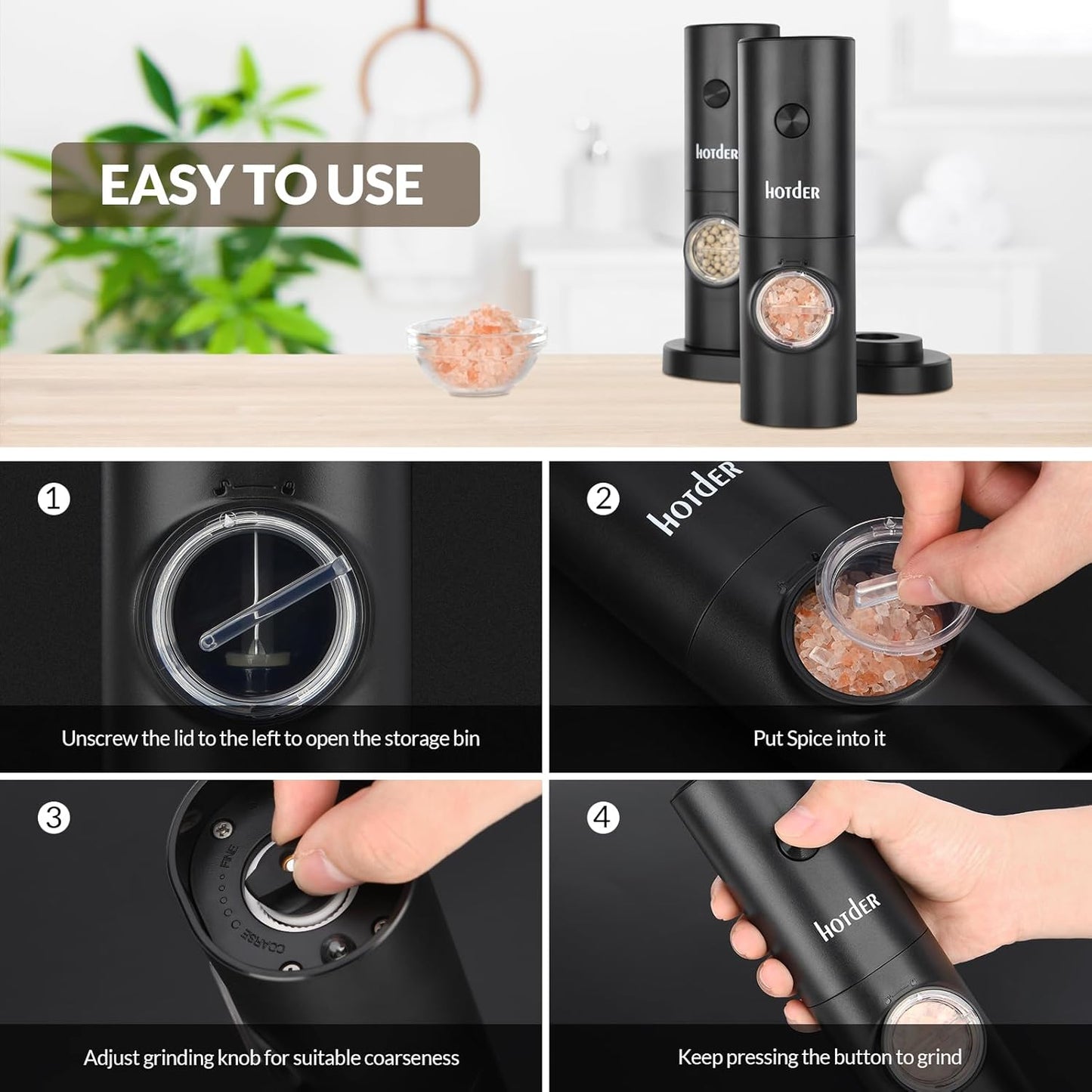 Hotder Electric Salt and Pepper Grinder Set - Refurbished