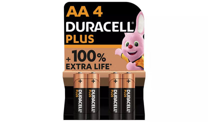 Duracell Plus Alkaline AA Batteries - Pack of 4 Duracell