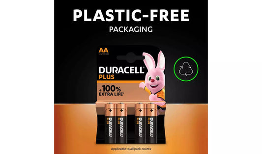 Duracell Plus Alkaline AA Batteries - Pack of 4 Duracell