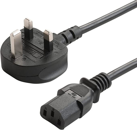 TRD UK Kettle Lead 3 pin power cable for TV, pc, monitor, plug, printers power cord