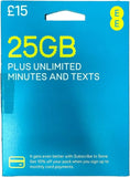 EE Sim Card Pay As You Go £15 Pack 25GB Data Unlimited Calls & SMS